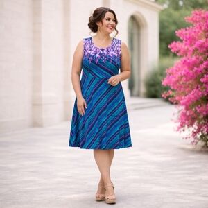 Bob Mackie Wearable Art  Colorful print Jersey Knit Midi Dress